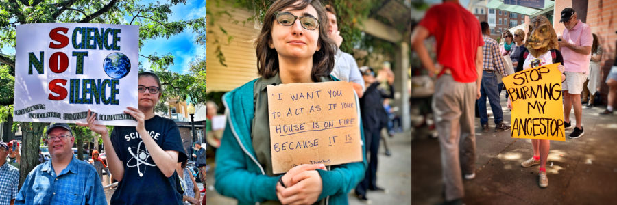 composite of protesters holding signs