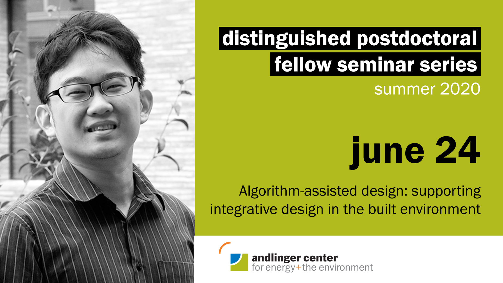 June 24 at 2pmChen’s research focuses on the development and use of digital tools to support the integrative design process for the built environment. Recently, he has extended his research to include using low-cost sensors and IoT devices in prototyping building design with innovative cooling and heating systems. Chen plans to further his research through developing collaborative tools that enable timely access to data and models to support multidisciplinary research/design of the built environment.Website | [video_lightbox_youtube video_id="LTQk9Ew_M-s" width="720" height="405" anchor="Watch the video"]