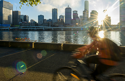 cyclist rides on south banks of brisbane