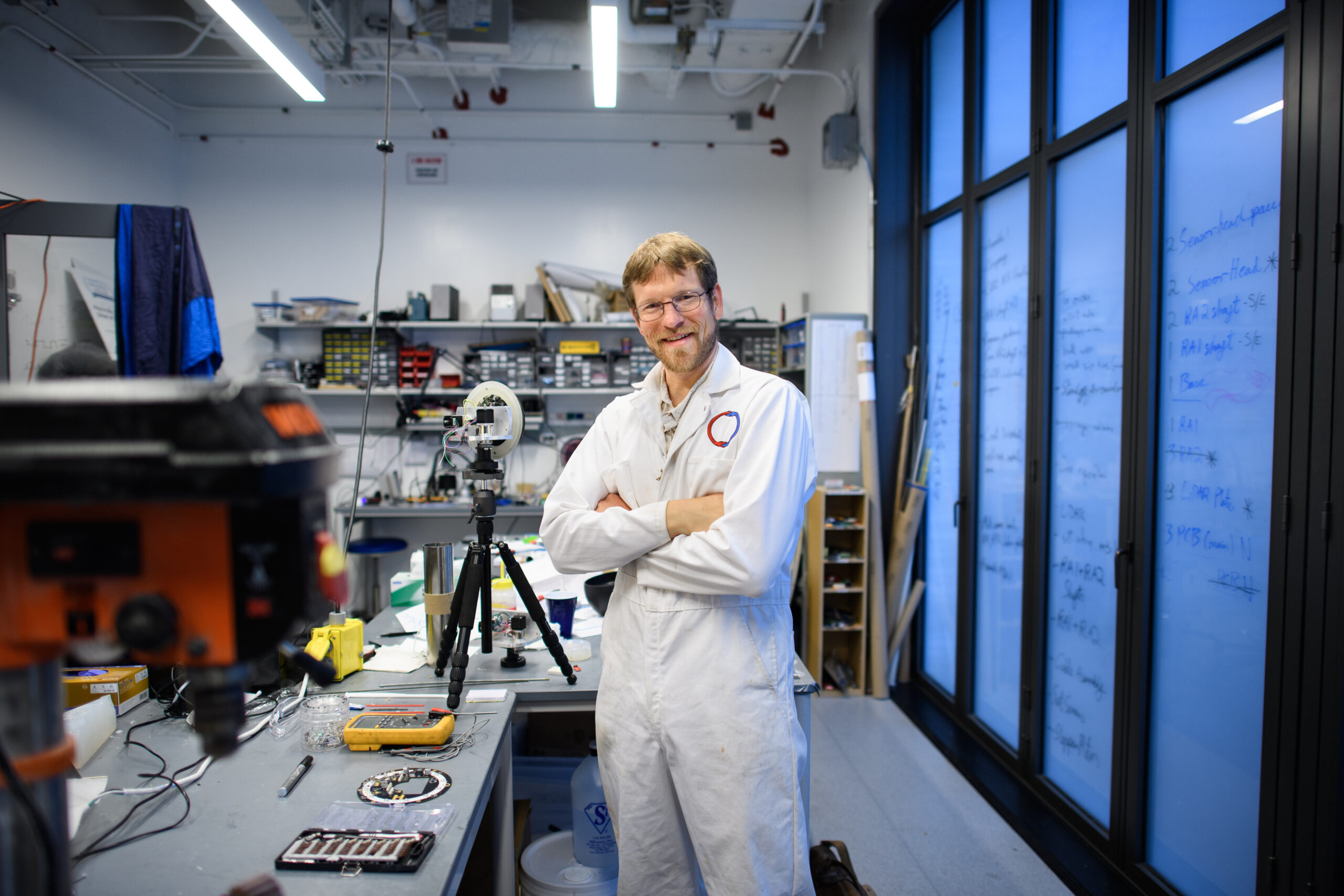 Forrest Meggers at his lab at the Andlinger Center. (Photo by Sameer A. Khan / Fotobuddy)