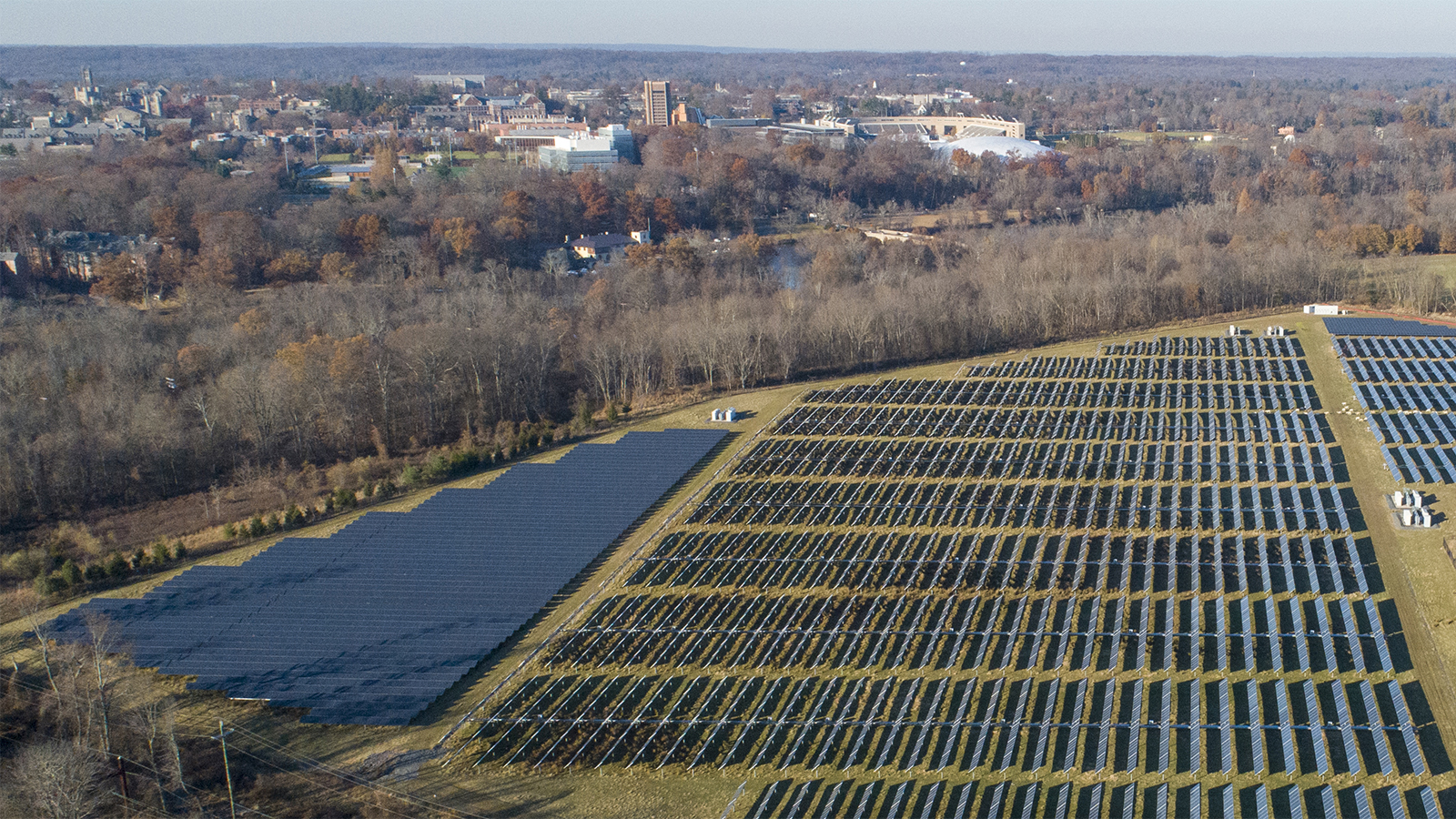 New Jersey can meet its climate goals by expanding renewable power, such as this solar field at Princeton University, but a lower cost option is to source power outside the state. (Photo by Alexander Karels, Princeton University Facilities)