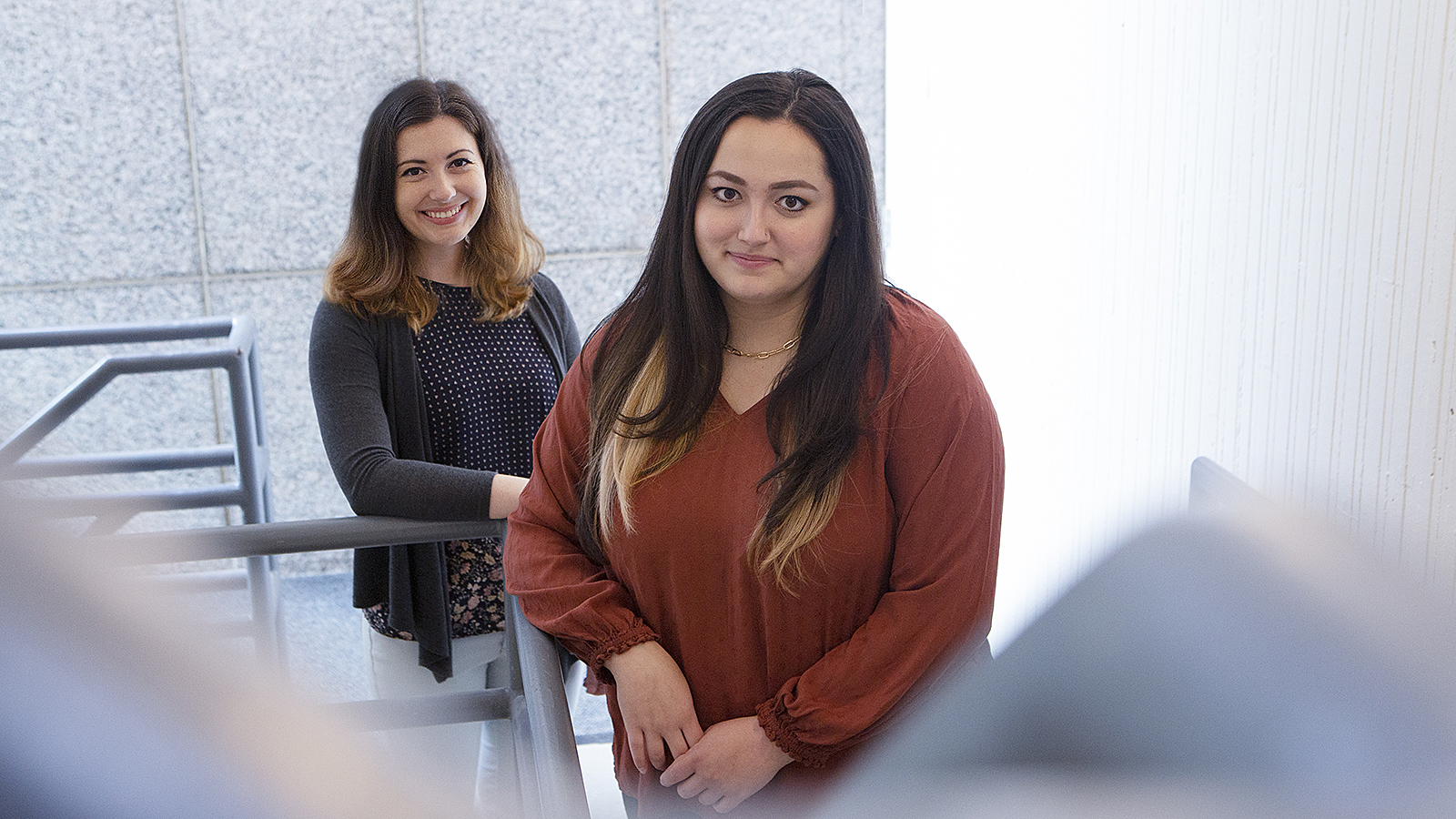 (Left to right) Shannon Hoffman and Joanna Schneider are the 2022 Maeder graduate fellows. Photographed at Hoyt Lab. (Photo by Bumper DeJesus)