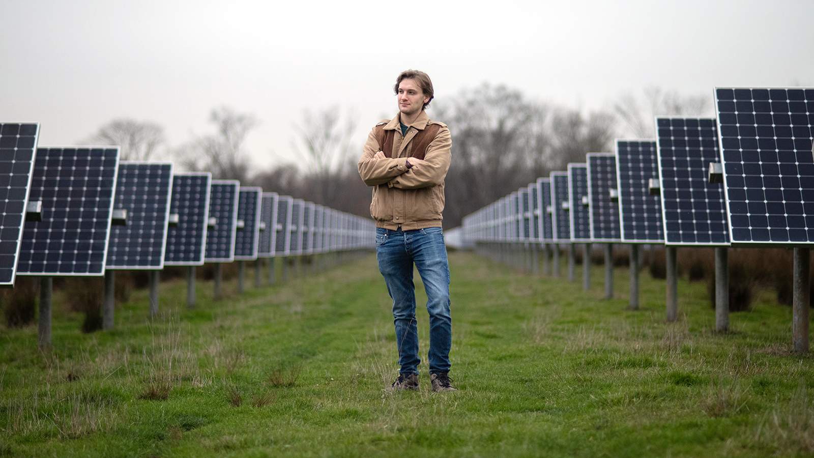 Wilson Ricks, first author of the study, at the solar array at Princeton University. (Photo by Bumper DeJesus)