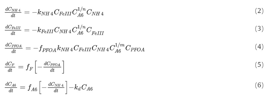 Five sets of equations labeled 2 through 6