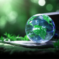 illustration of a globe on a forrest floor