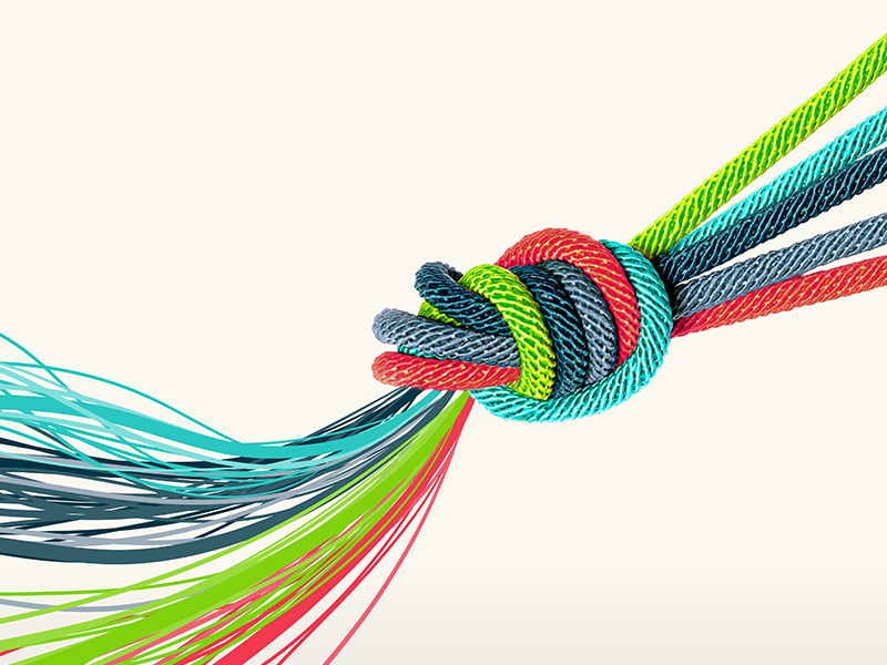 Colored string converge into a knot