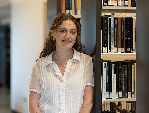 A woman in a library