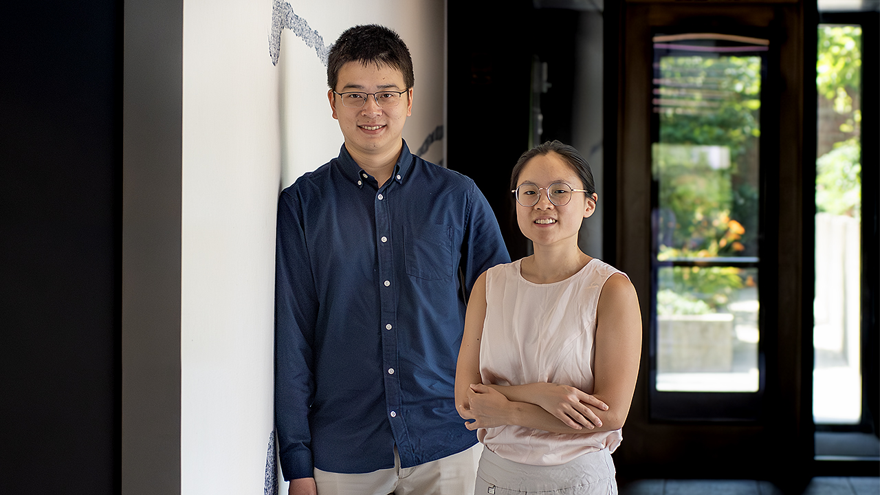Two women outside the Andlinger Center