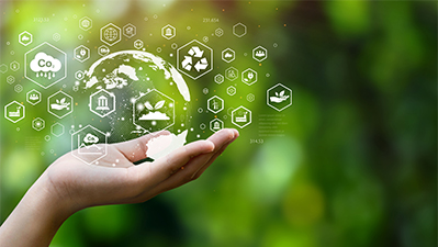 ESG icon concept. Environment, society and governance. Energy of natural gas sustainable and ethical business on network connection on green background.