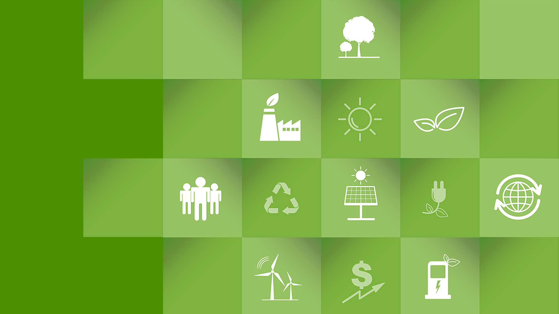 Graphic illustration of nodes with sustainability icons