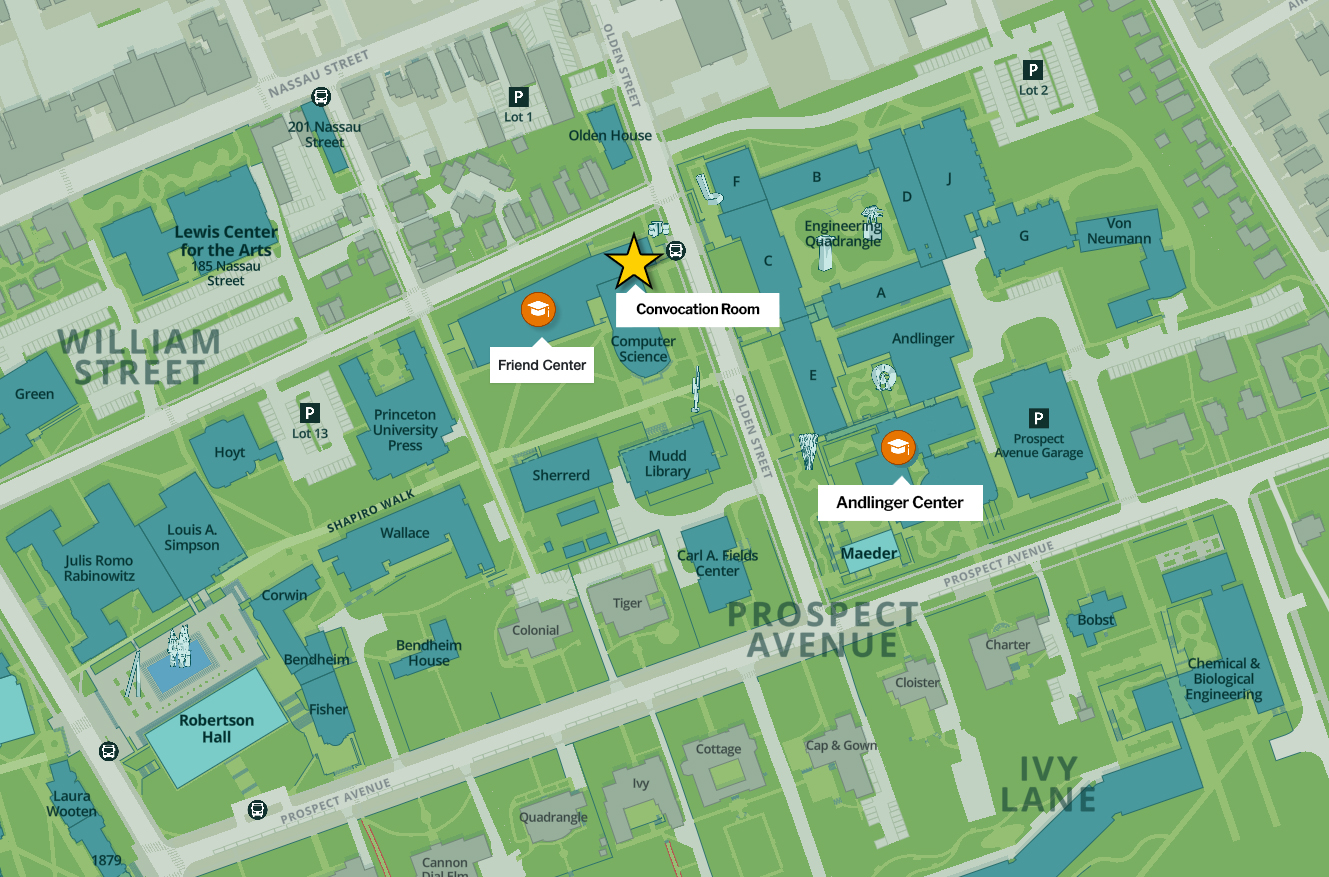 Static map showing Friend Center, Convocation Room, and the Andlinger Center