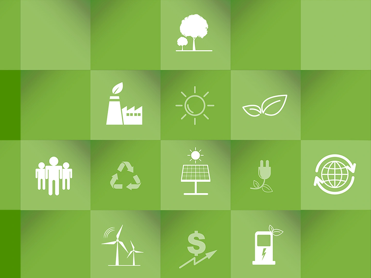 Green grid with sustainable energy icons