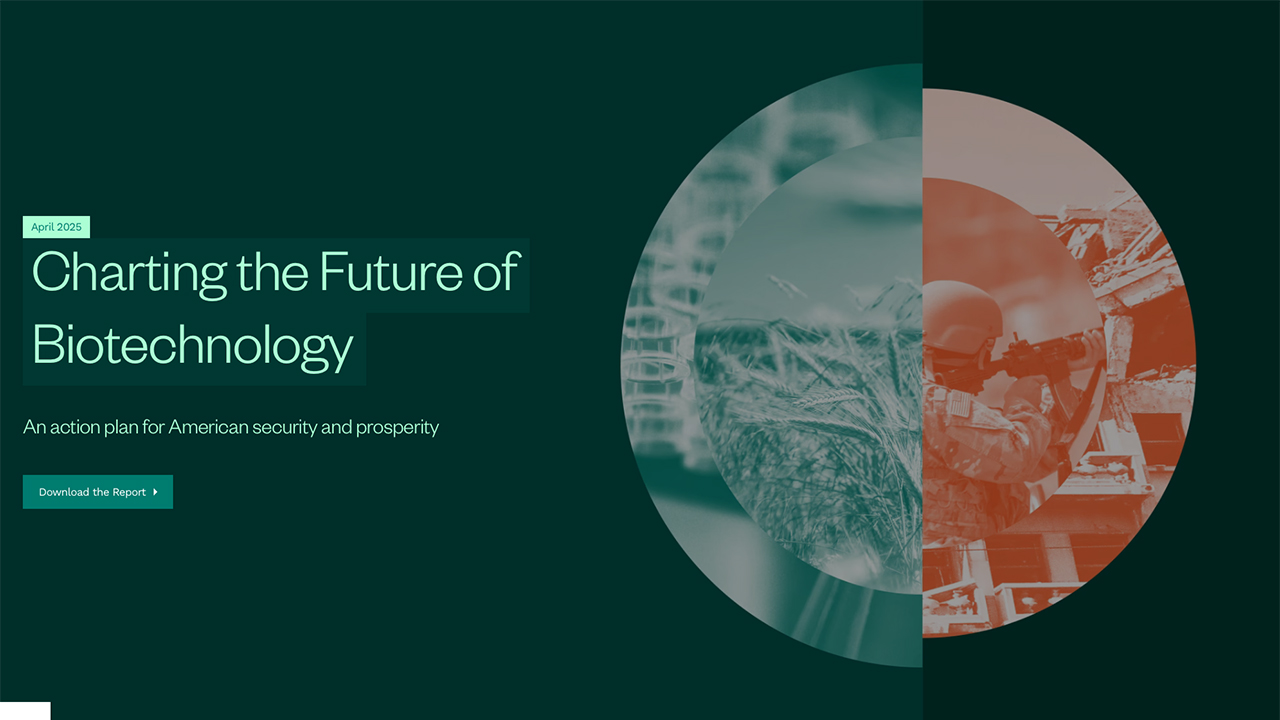 Charting the Future of Biotechnology report cover with the text "April 2025."