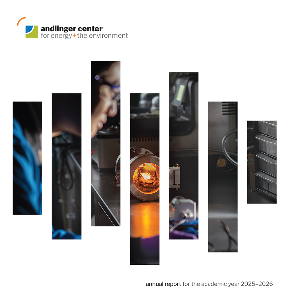 Cover of 2026 Annual Report featuring a design treatment of a researcher in a lab and a silver canister with heated glowing filament inside.