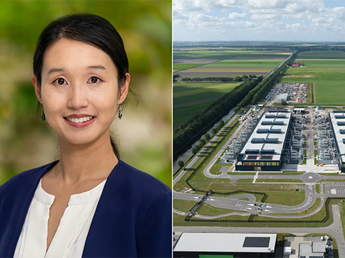 Wei Peng and an aerial of a data center